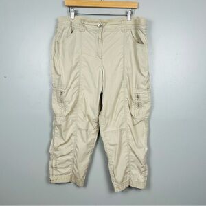 Chico’s khaki cargo style crop cotton spandex pants, large 14.